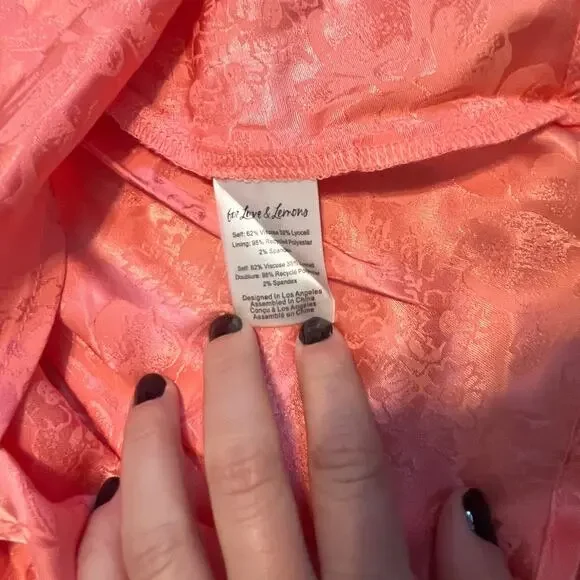 For Love & Lemons Gabrielle Floral Satin Jacquard Slip Mini Dress Peach Pink S - Picture 9 of 10